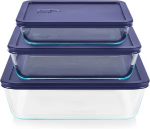 Pyrex Simply Store (3-Pack) Rectangular Glass Food Storage Containers Set, (3, 6 & 11 Cup) Meal Prep Containers With BPA-Free Lids, Dishwasher & Microwave Safe