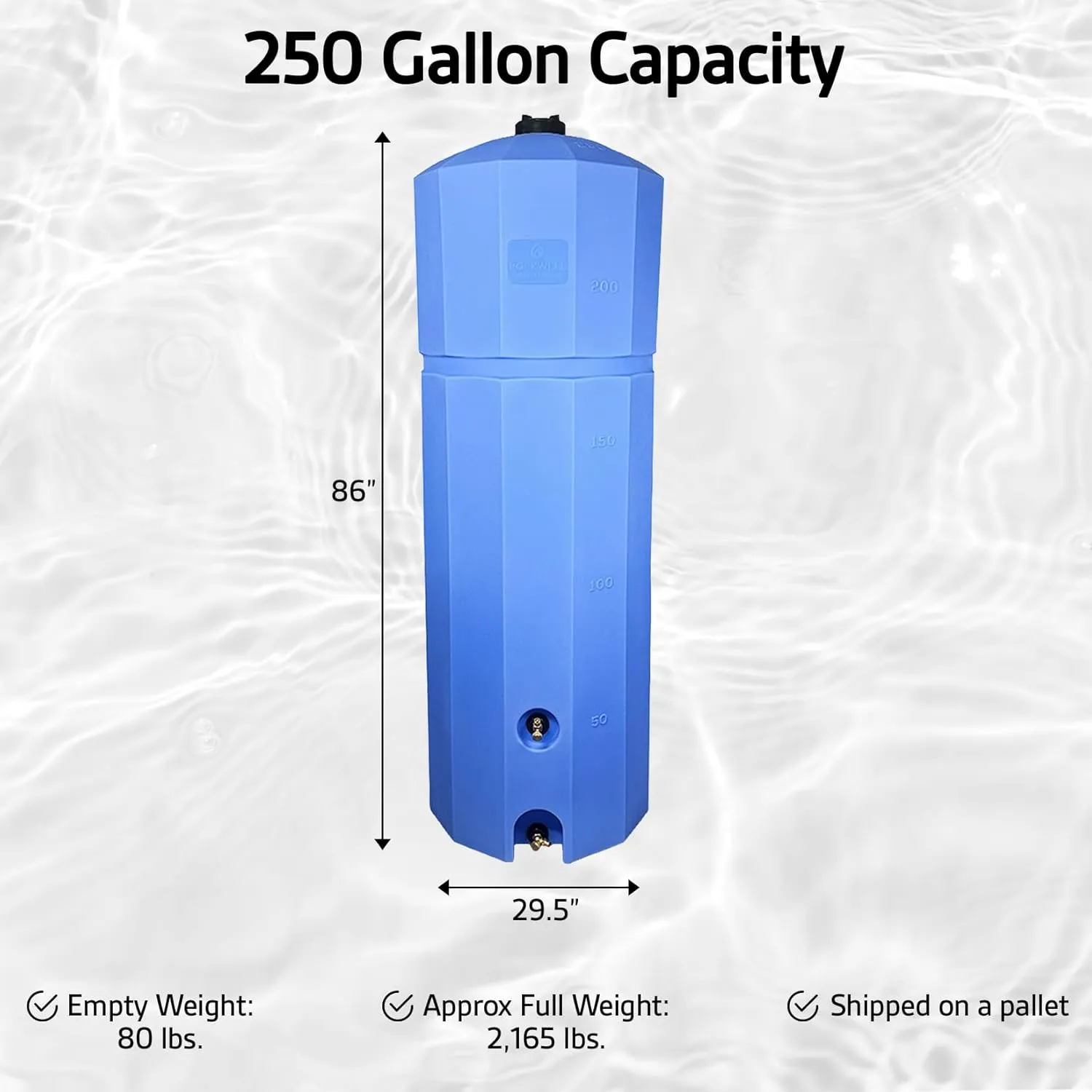 QuakeTank 250 Gallon Water Storage Tank by Rockwell Products | Safe and Reliable Emergency Water Storage Container, BPA Free | Made in The USA