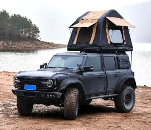Quick Setup Inflatable Roof Top Tent for Camping, Easy to Inflate, Elevated Design, Khaki & Black