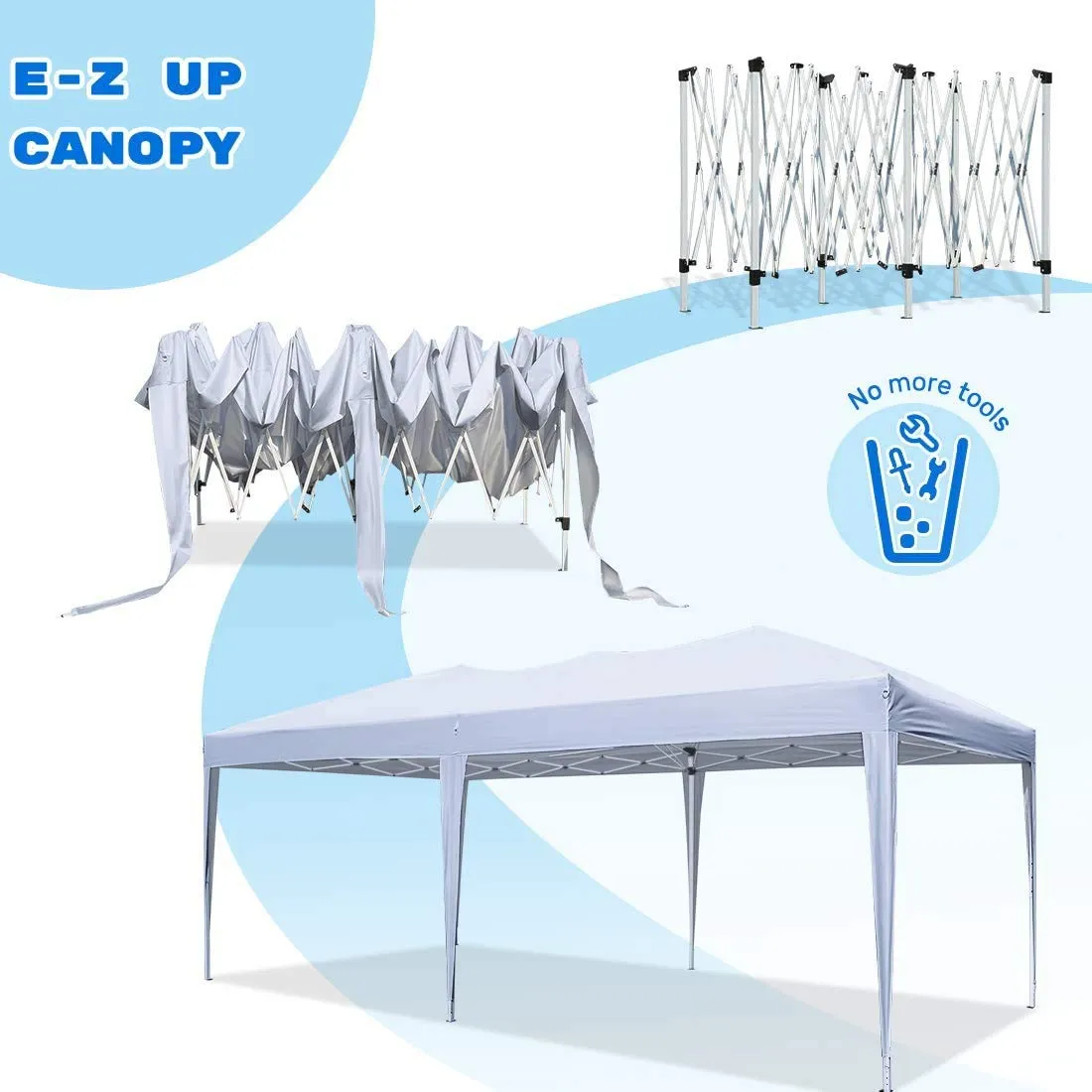 Quictent 10' x 20' EZ Pop up Canopy Without Sidewalls-White