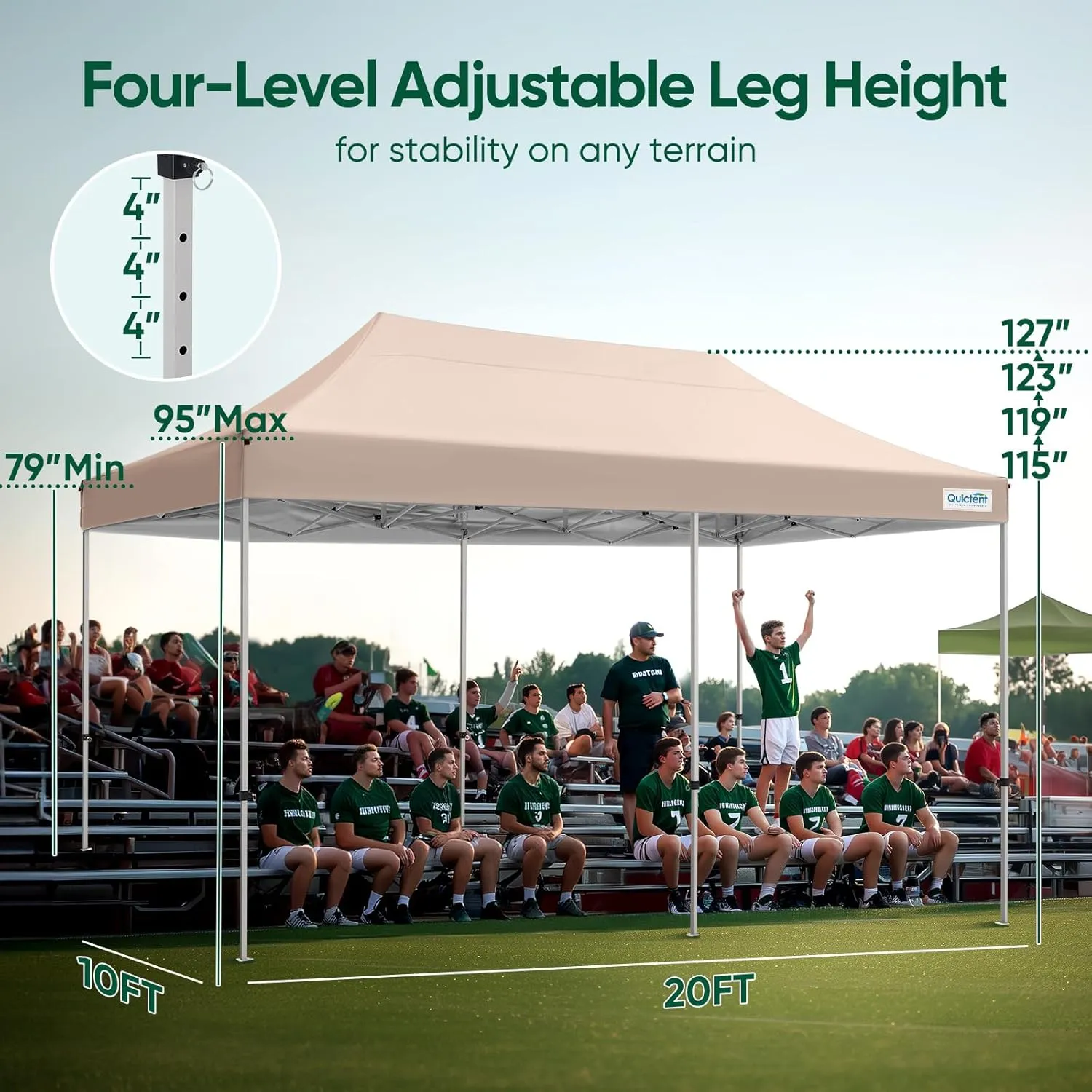 Quictent 10x20 Heavy Duty Pop up Canopy Tent, Commercial Grade Instant Shelter with Wheeled Bag for Outdoor, Beach, Parties, Markets, 500D Silver Coated UPF 50  Sun Shield