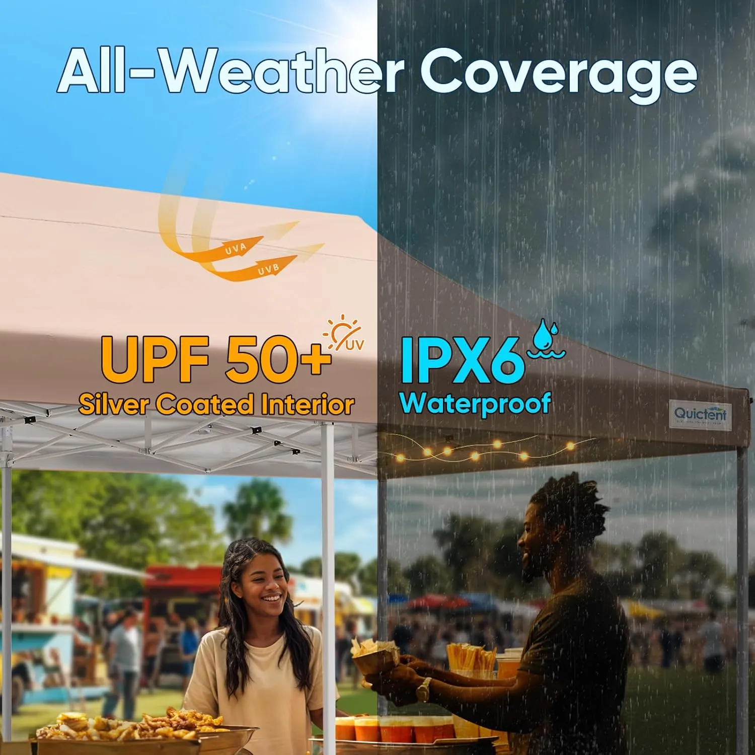 Quictent 10x20 Heavy Duty Pop up Canopy Tent, Commercial Grade Instant Shelter with Wheeled Bag for Outdoor, Beach, Parties, Markets, 500D Silver Coated UPF 50  Sun Shield