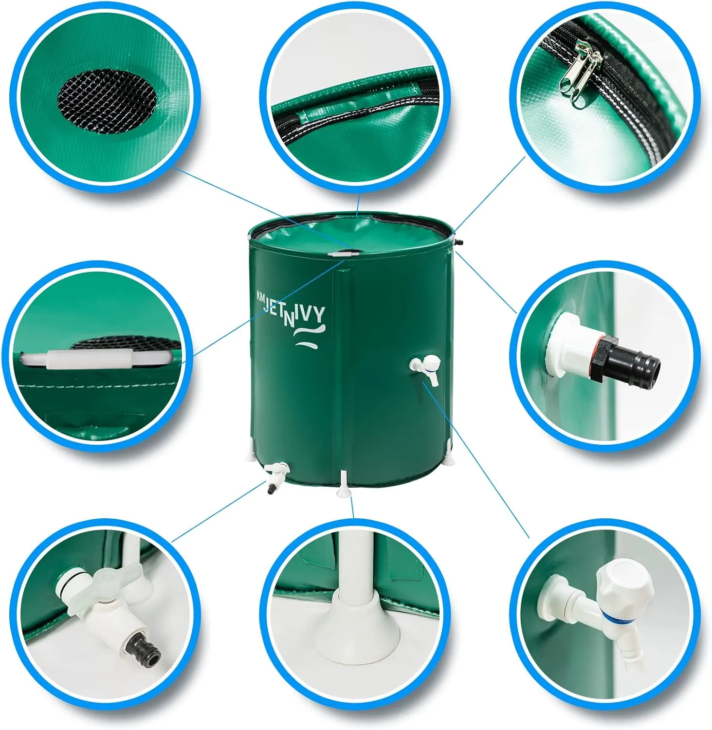 Rain Barrel Upgrade Anti-Collapse Collapsible Rainwater Collection System,Portable Water Storage Tank,Garden Water Catcher（Green,100G