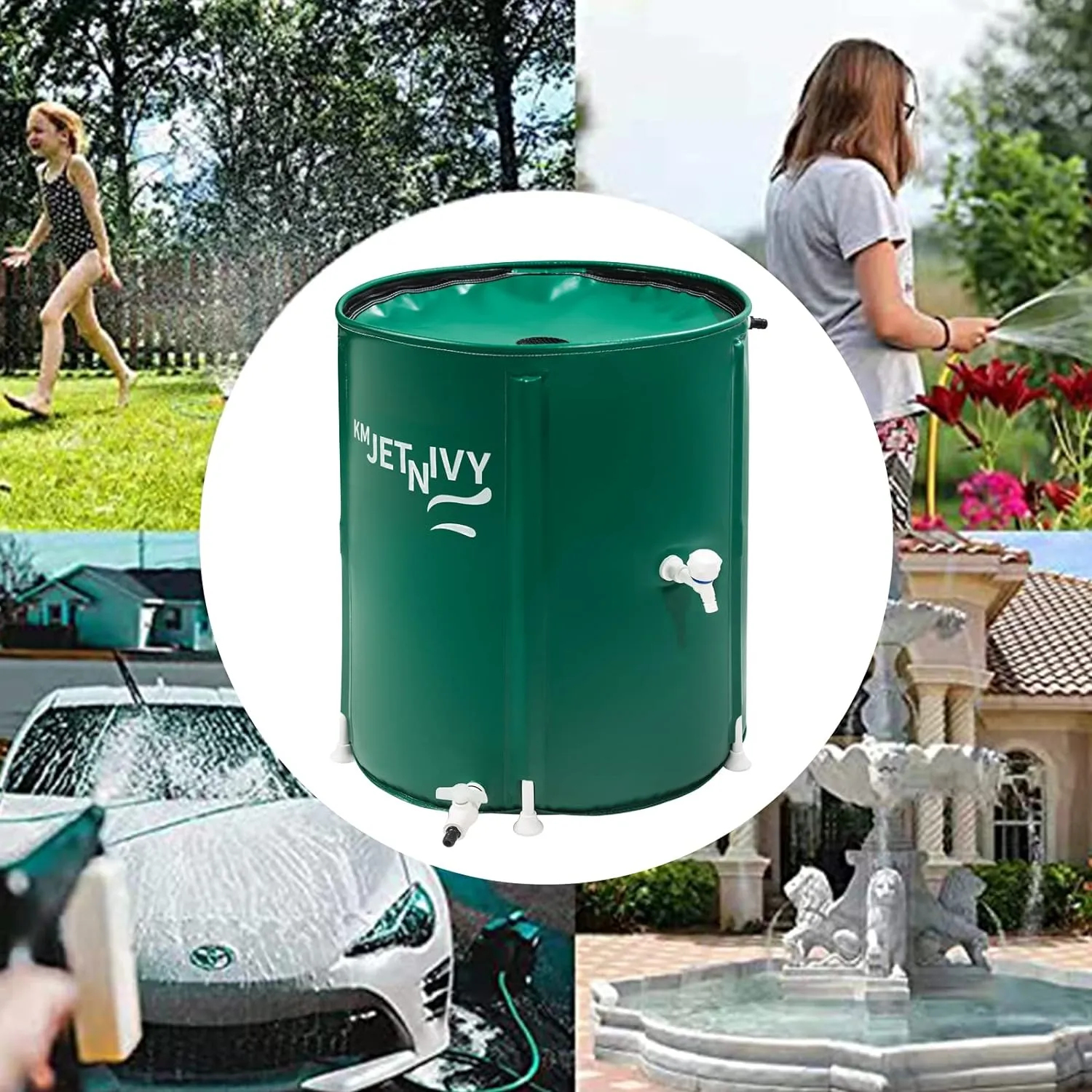 Rain Barrel Upgrade Anti-Collapse Collapsible Rainwater Collection System,Portable Water Storage Tank,Garden Water Catcher（Green,100G