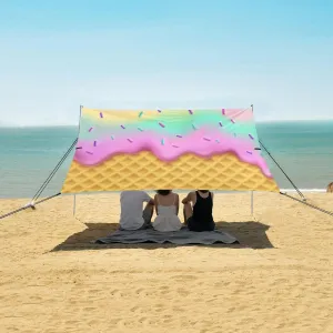 Realistic Rainbow Ice Cream Beach Camping Tent Sun Shelter for Whole Family, Candy Sprinkles on Wafer Beach Shade Canopy with UPF50  UV Protection,Easy Set Up and Carry,Outdoor Shade for Trips,