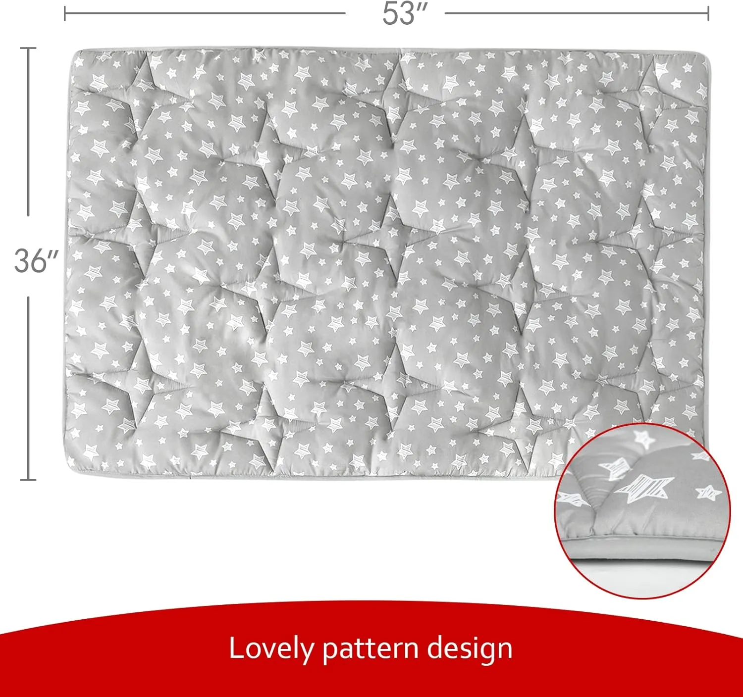 Rectangle Kids Play Mat for Kids Tent Indoor & Outdoor Toddler Tent, Non Slip Kids Play Tent Mat Large Kids Playhouse Tent Mat, Lovely Star Print Padded Washable Mat 53" L x 36" W