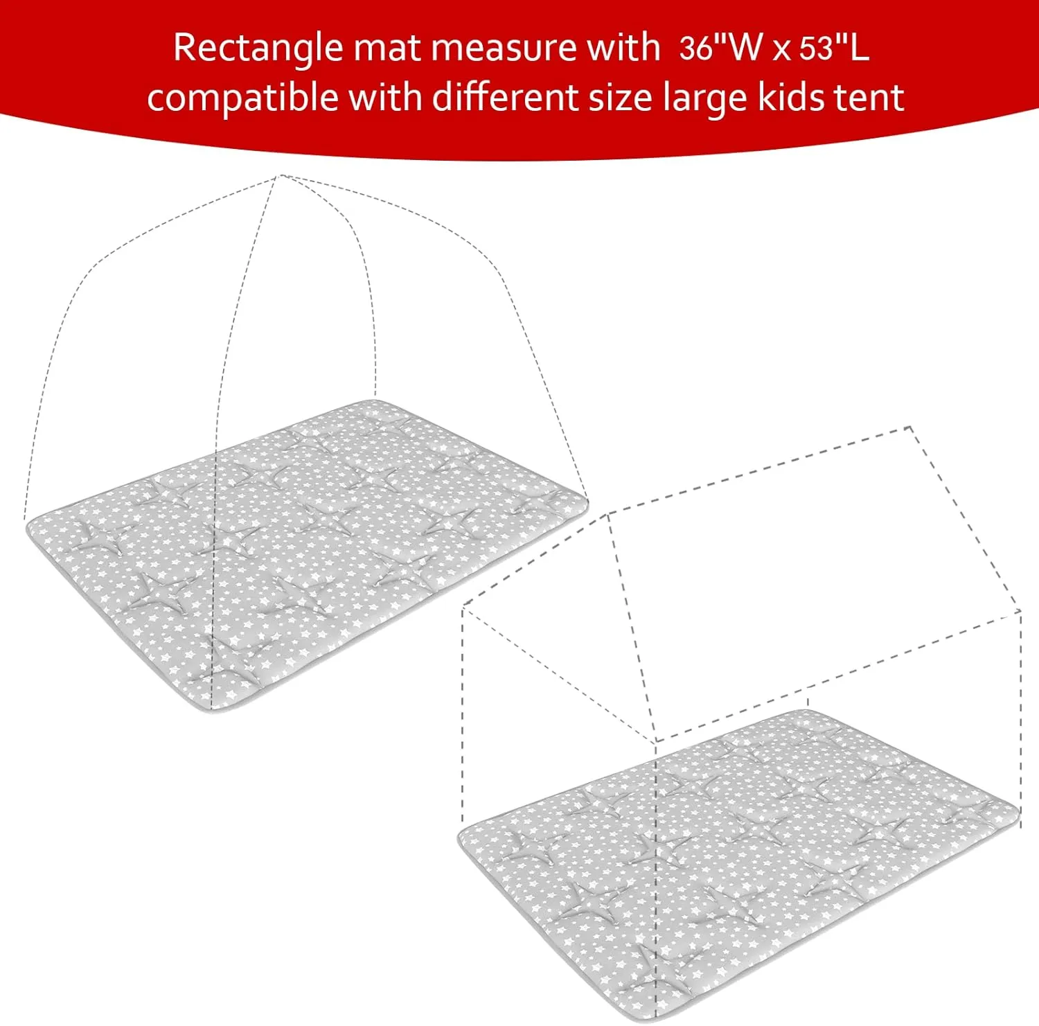 Rectangle Kids Play Mat for Kids Tent Indoor & Outdoor Toddler Tent, Non Slip Kids Play Tent Mat Large Kids Playhouse Tent Mat, Lovely Star Print Padded Washable Mat 53" L x 36" W