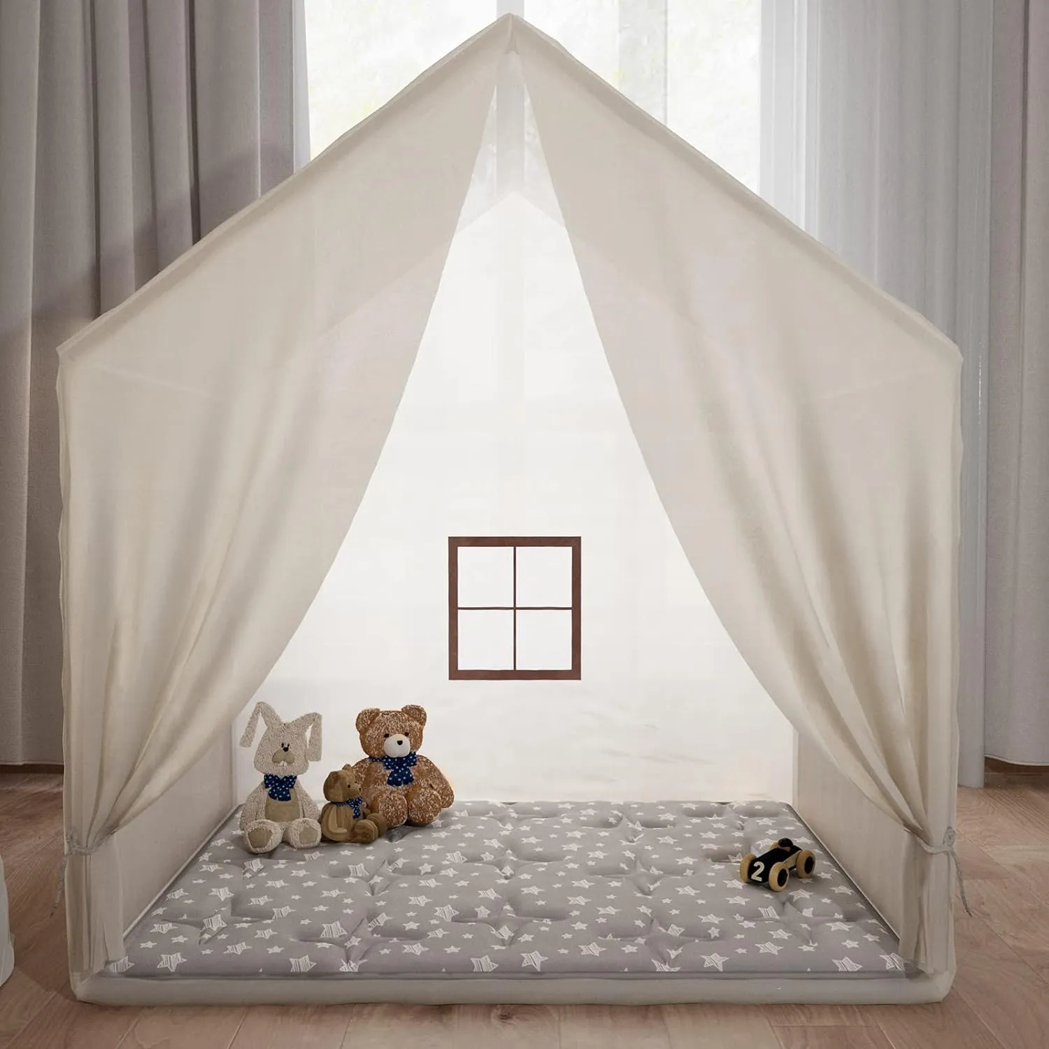 Rectangle Kids Play Mat for Kids Tent Indoor & Outdoor Toddler Tent, Non Slip Kids Play Tent Mat Large Kids Playhouse Tent Mat, Lovely Star Print Padded Washable Mat 53" L x 36" W