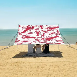 Red Lobster Beach Canopy Tent Anti-UV & Wind Resistant, Summer Camping Sun Shelter Easy Setup Portable,Outdoor Shade Tents with Sandbags,Sand Shovels,Ground Pegs & Stability Poles