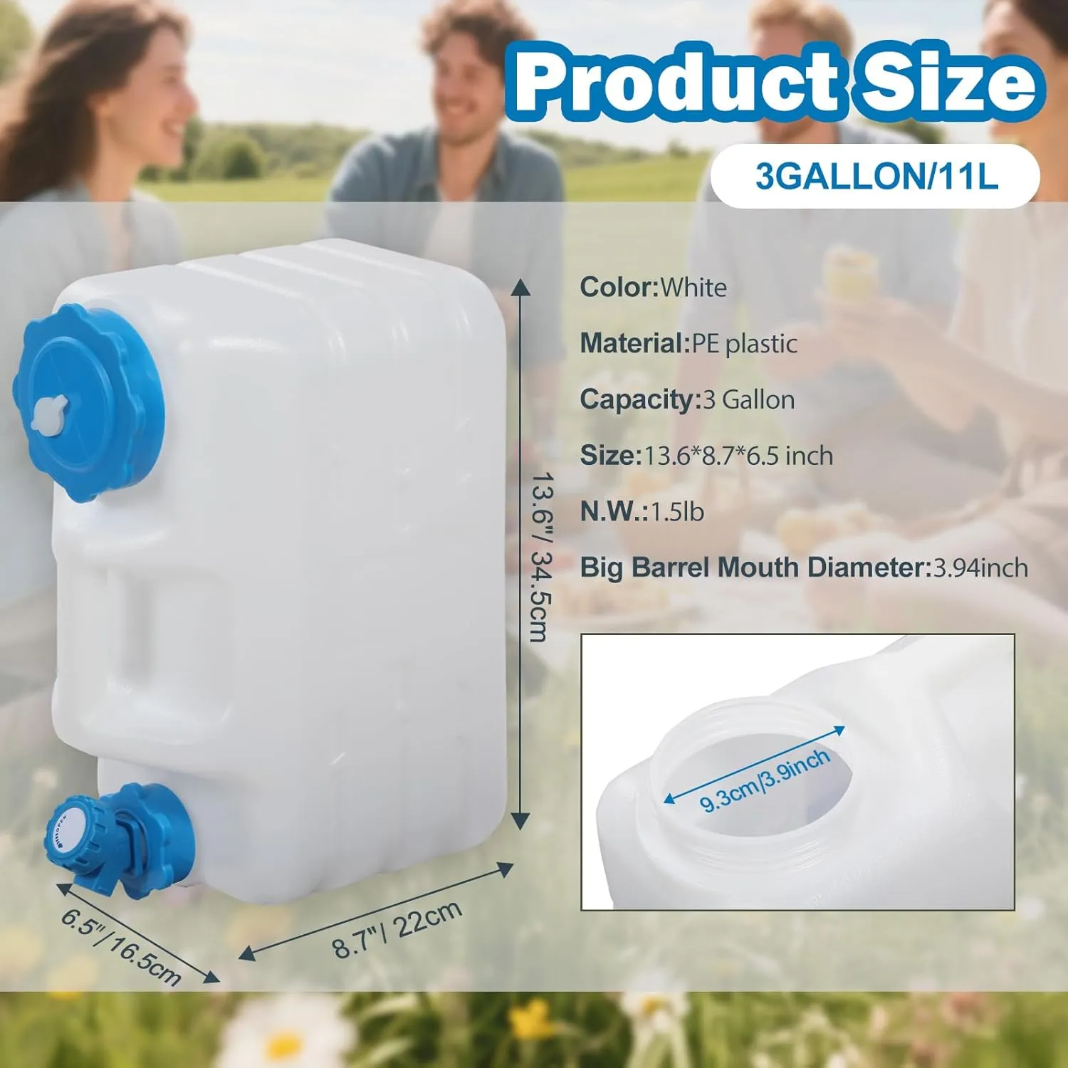REDCAMP 3 Gallon/11L Portable Water Container with Spigot, Camping Water Jug Container, Water Tank, Portable Emergency Water Storage for Camping, Car, Hiking, White, 2Pack
