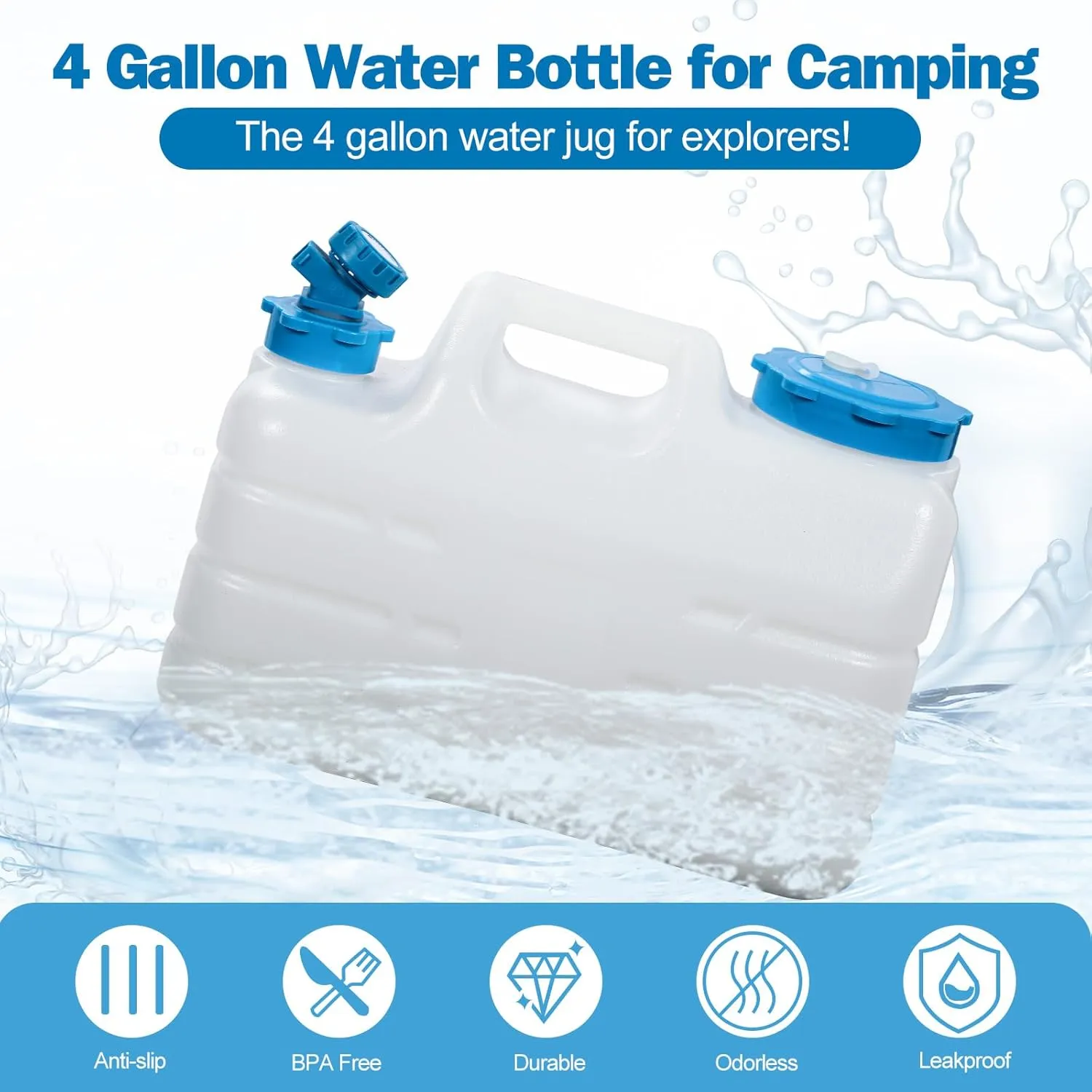 REDCAMP 3 Gallon/11L Portable Water Container with Spigot, Camping Water Jug Container, Water Tank, Portable Emergency Water Storage for Camping, Car, Hiking, White, 2Pack