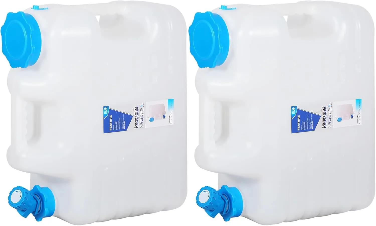 RedSwing 2 Pack 4.9 Gallon/18.5L Portable Water Container with Spigot, Water Storage Carrier for Camping Outdoor Hiking Backpacking, BPA Free