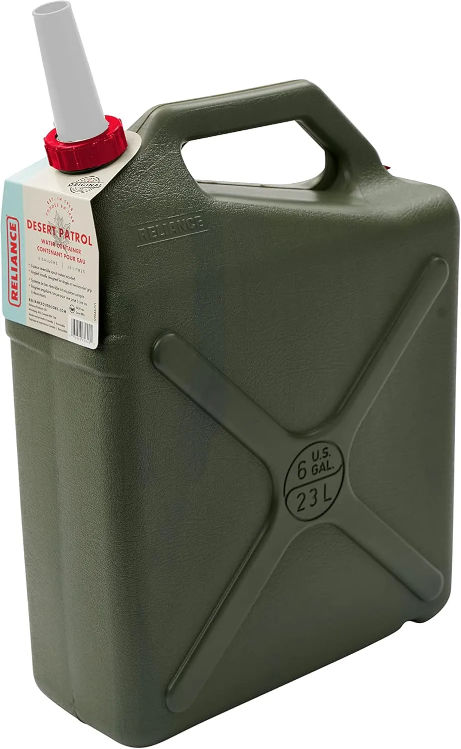Reliance Products Desert Patrol 6 Gallon Rigid Water Container, Green , 14.8 Inch x 6.3 Inch x 19.0 Inch