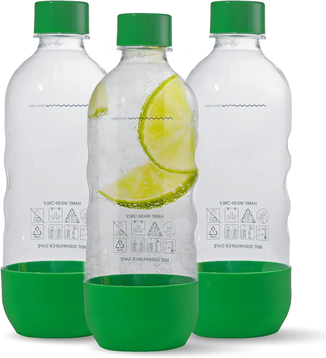 Replacement Carbonating Sparkling Water Bottles for SodaStream - 1 Liter, BPA-Free & Leak-Proof (Compatible with Fizzi, One Touch, Jet, Source, Play, Genesis, Power Models) - 3-Pack (Green)