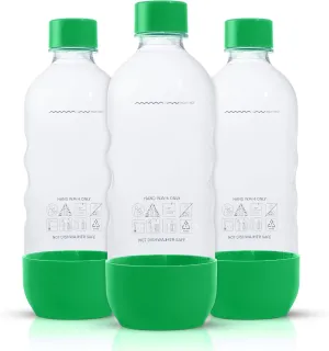 Replacement Carbonating Sparkling Water Bottles for SodaStream - 1 Liter, BPA-Free & Leak-Proof (Compatible with Fizzi, One Touch, Jet, Source, Play, Genesis, Power Models) - 3-Pack (Green)