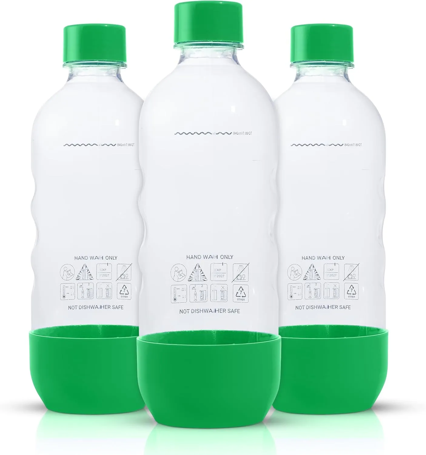 Replacement Carbonating Sparkling Water Bottles for SodaStream - 1 Liter, BPA-Free & Leak-Proof (Compatible with Fizzi, One Touch, Jet, Source, Play, Genesis, Power Models) - 3-Pack (Green)