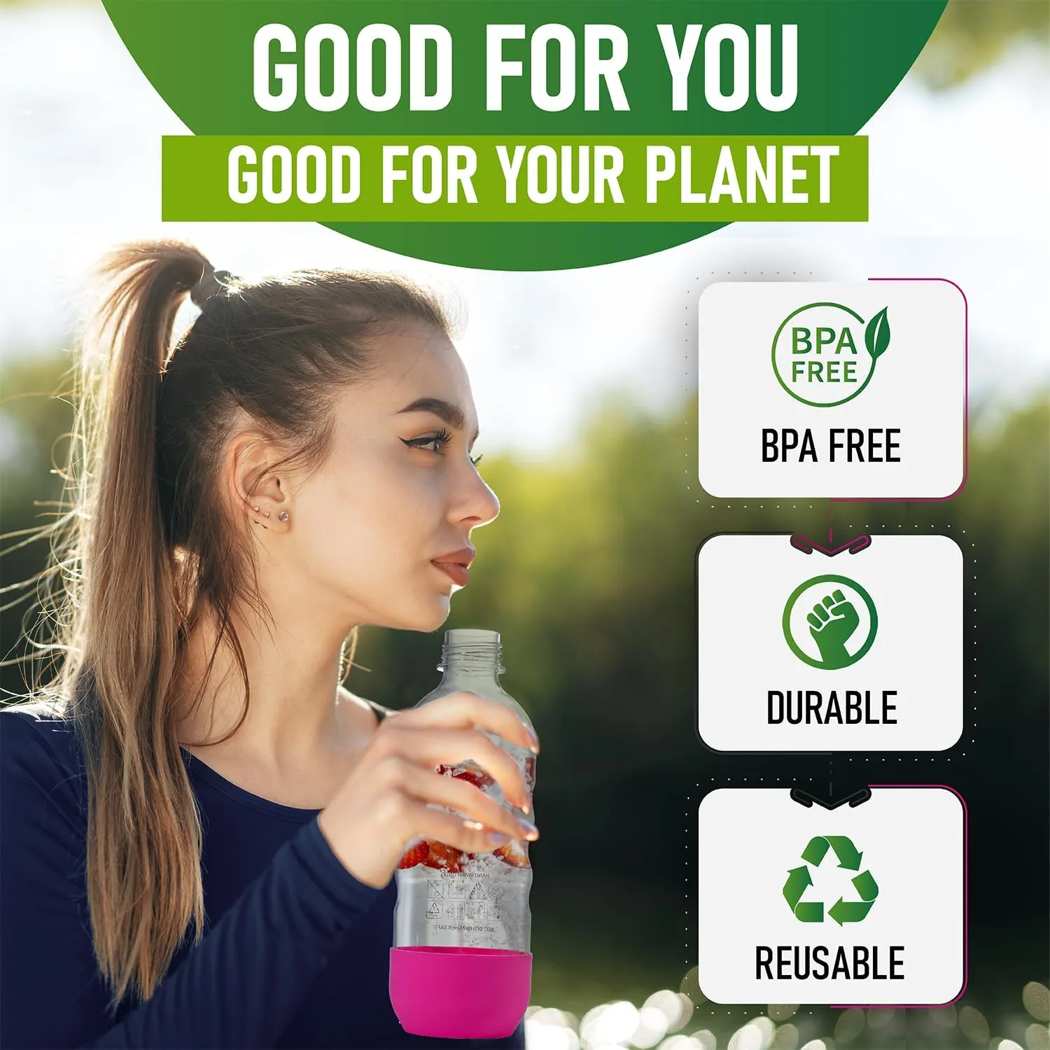 Replacement Carbonating Sparkling Water Bottles for SodaStream - 1 Liter, BPA-Free & Leak-Proof (Compatible with Fizzi, One Touch, Jet, Source, Play, Genesis, Power Models) - 3-Pack (Multi)
