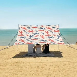 Retro Crab Lobster Beach Camping Tent Sun Shelter for Whole Family, Sea Animal Beach Shade Canopy with UPF50  UV Protection,Easy Set Up and Carry,Outdoor Shade for Trips, Fishing, Backyard Fun P