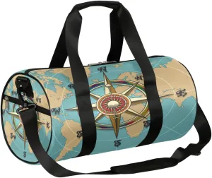 Retro Vintage Compass Map Gym Bag Small Gym Duffel Bags for Men Women Overnight Weekender Bag Lightweight Sport Duffle Bag Carry On Gymbag