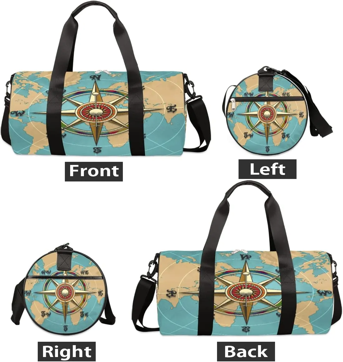 Retro Vintage Compass Map Gym Bag Small Gym Duffel Bags for Men Women Overnight Weekender Bag Lightweight Sport Duffle Bag Carry On Gymbag