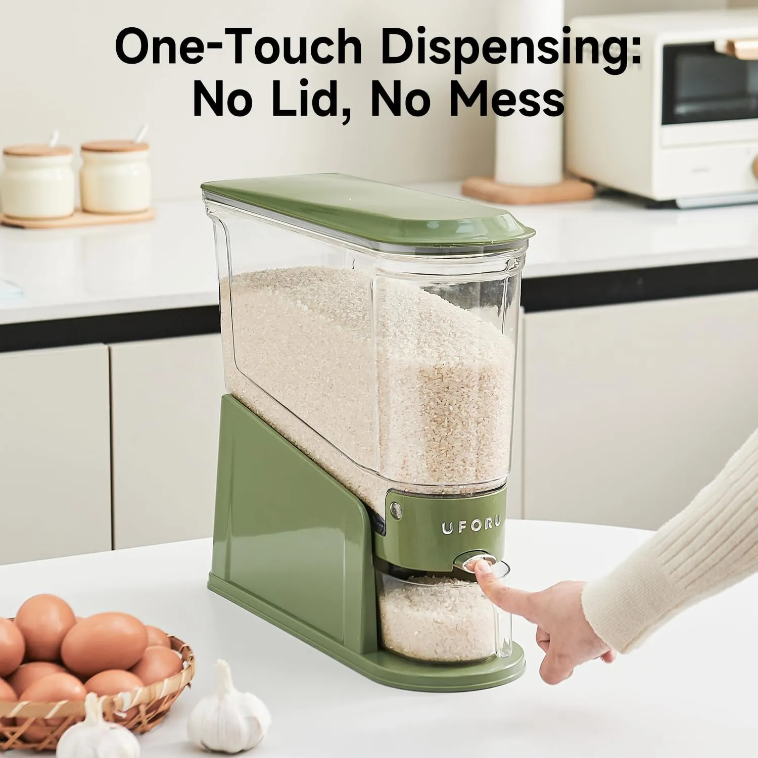 Rice Dispenser 20Lbs, Slim Rice Storage Container for Small Space, BPA-Free Clear Dry Food Dispenser Sealed Moisture Proof, Grain&Cereal Storage Bucket for Kitchen Pantry Household,Green