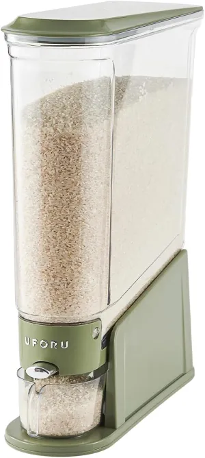 Rice Dispenser 20Lbs, Slim Rice Storage Container for Small Space, BPA-Free Clear Dry Food Dispenser Sealed Moisture Proof, Grain&Cereal Storage Bucket for Kitchen Pantry Household,Green