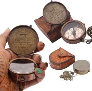RII To My Daughter Gifts - Solid Brass Engraved Compass, Baptism, Graduation, Wedding & Confirmation Gift for Girls