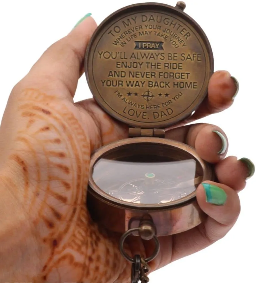 RII To My Daughter Gifts - Solid Brass Engraved Compass, Baptism, Graduation, Wedding & Confirmation Gift for Girls