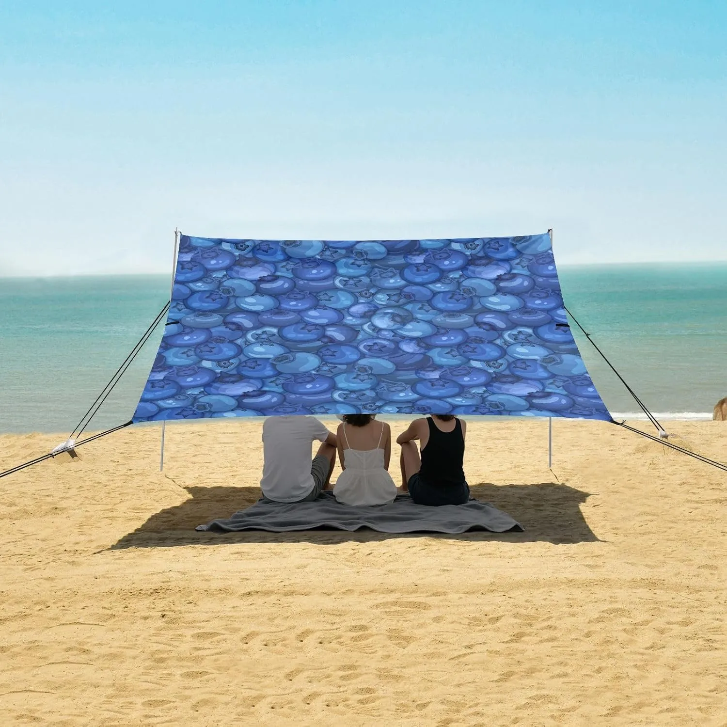 Ripe Juicy Black Blueberry Beach Canopy Tent Anti-UV & Wind Resistant, Camping Sun Shelter Easy Setup Portable,Outdoor Shade Tents with Sandbags,Sand Shovels,Ground Pegs & Stability Poles