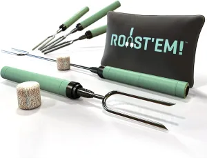 Rotating Marshmallow Roasting Sticks for Campfire & Bonfire | Extra Long Hot Dog & Smores Sticks for Fire Pit | Camping Smores Kit | Retractable Campfire Skewers | Set of 5