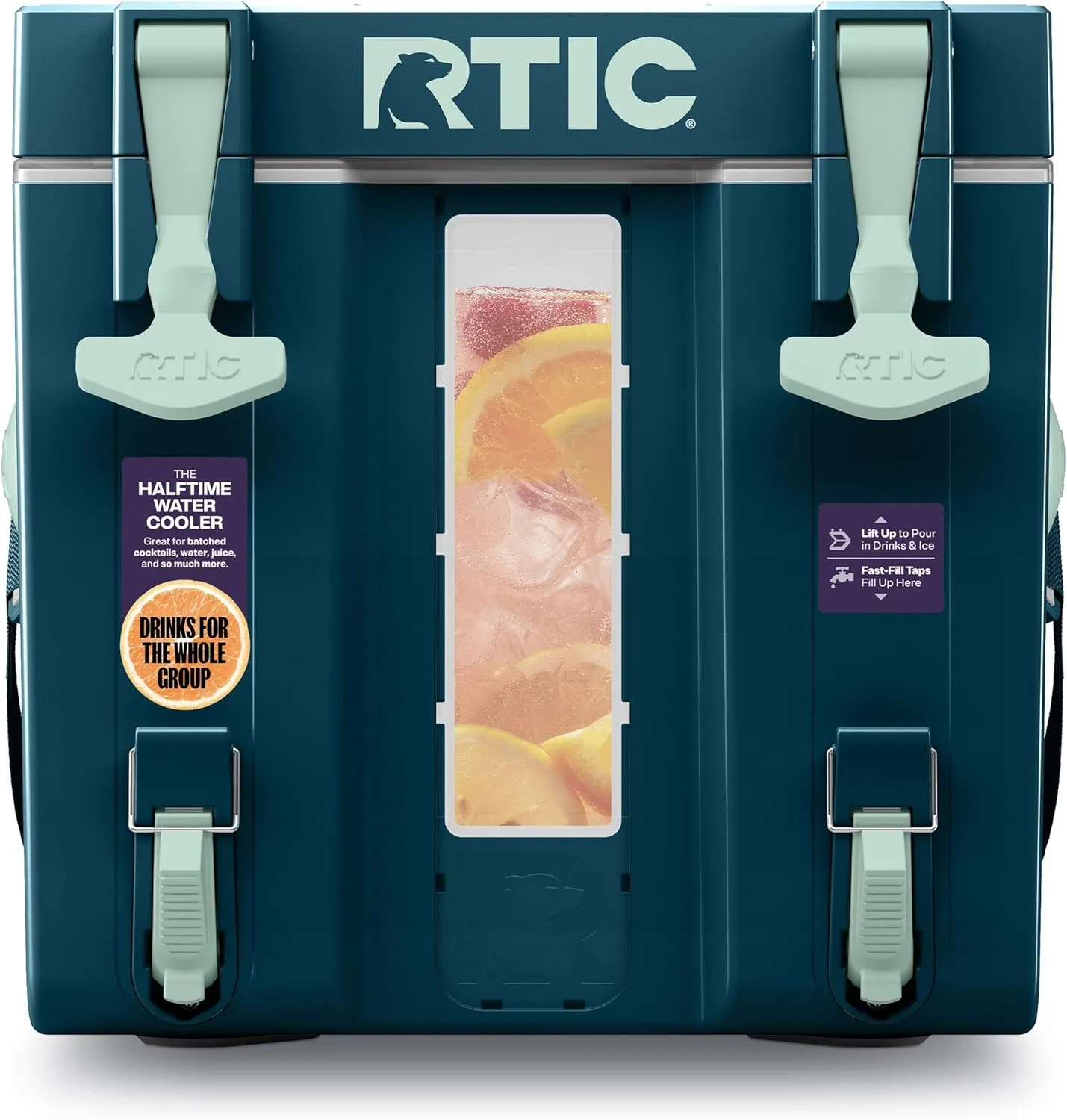 RTIC Halftime Water Cooler 3 Gallon Portable Carrier Container, Drink Beverage Dispenser, Stackable with 2 Taps, Bottleless, BPA-Free, for Sports, Camping, BBQ, Parties, Picnic, Marine/Fresh Mint