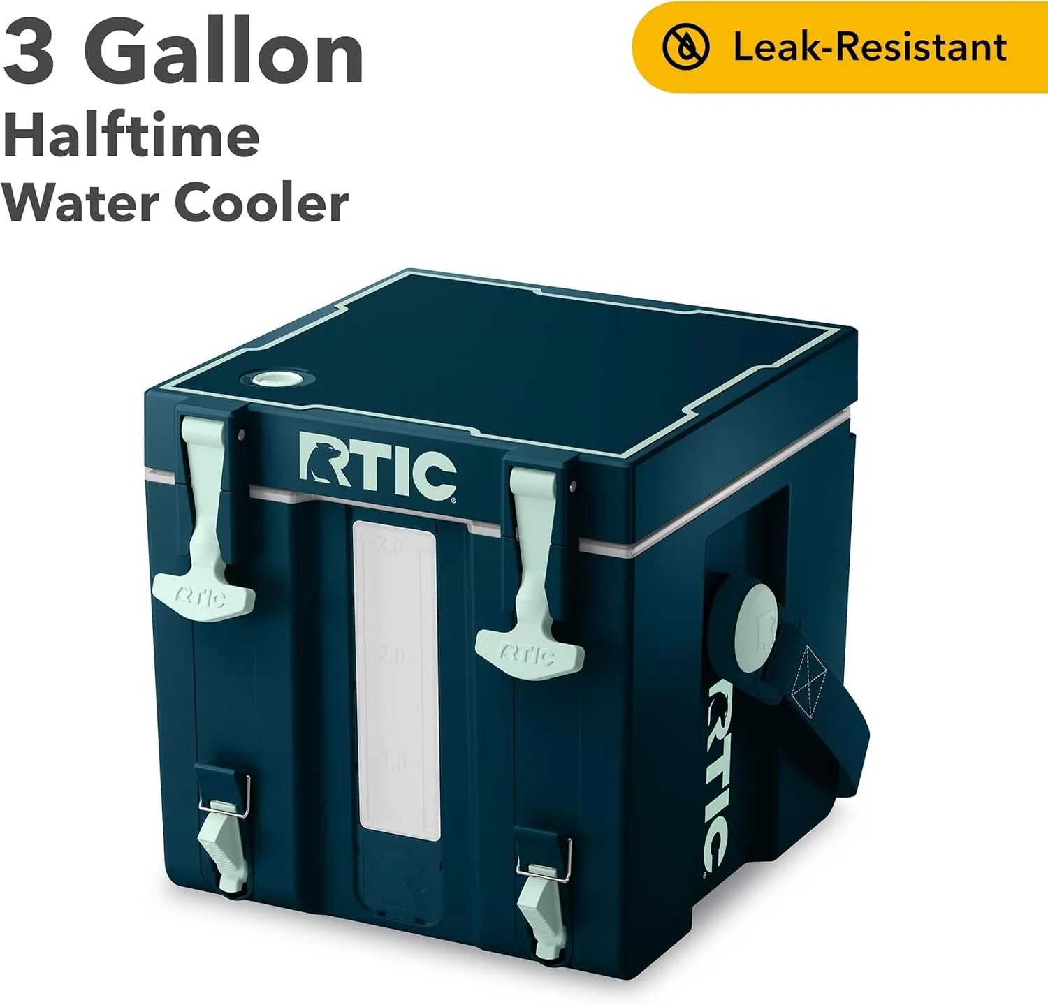RTIC Halftime Water Cooler 3 Gallon Portable Carrier Container, Drink Beverage Dispenser, Stackable with 2 Taps, Bottleless, BPA-Free, for Sports, Camping, BBQ, Parties, Picnic, Marine/Fresh Mint