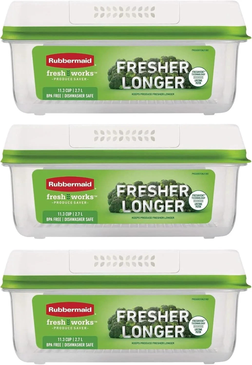 Rubbermaid FreshWorks Produce Saver, Large Storage Containers With Lids, Pack of 3, 6-Piece Set