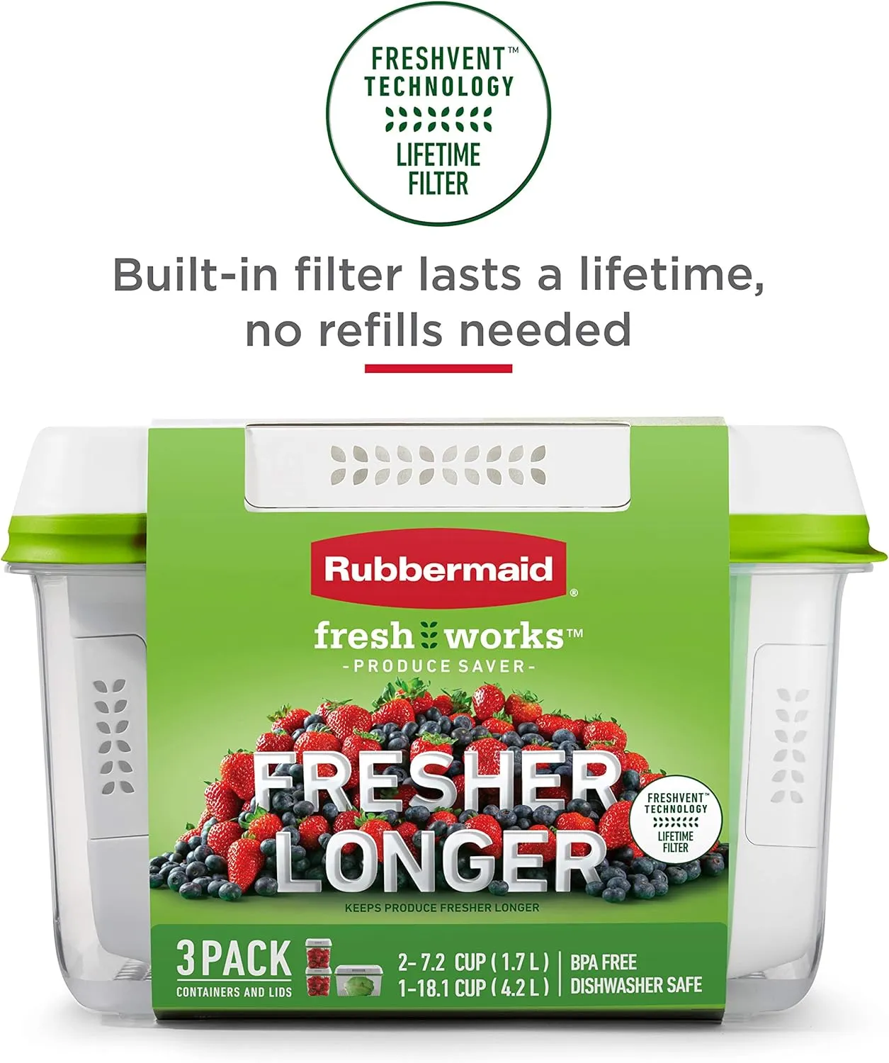 Rubbermaid FreshWorks Produce Saver, Medium and Large Storage Containers, 8-Piece Set, Set of 4, Med & Lg, Clear