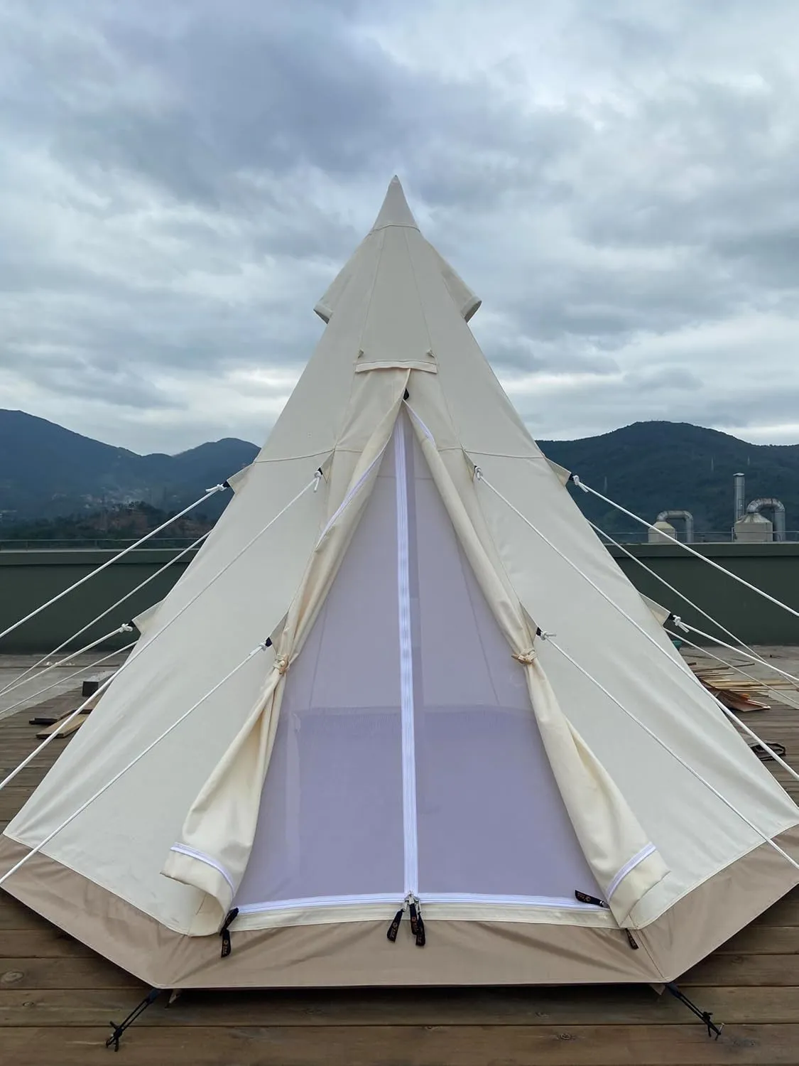 SAM & HAIBEI Canvas Teepee, 4 Season Glamping Teepee, Water-Resistant and Custom Camouflage Bell Tent (Pre-Order) – Beige in Stock! 9.85ft with Aluminum Pole.Lightweight Tent.