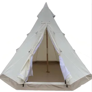SAM & HAIBEI Canvas Teepee, 4 Season Glamping Teepee, Water-Resistant and Custom Camouflage Bell Tent (Pre-Order) – Beige in Stock! 9.85ft with Aluminum Pole.Lightweight Tent.