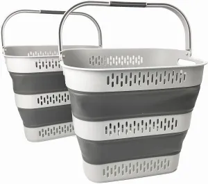 SAMMART 40L (10.5 Gallon) Collapsible Plastic Laundry Basket with Handles - Foldable Pop Up Storage Container/Organizer - Portable Laundry Hamper - Space Saving (2, Grey)