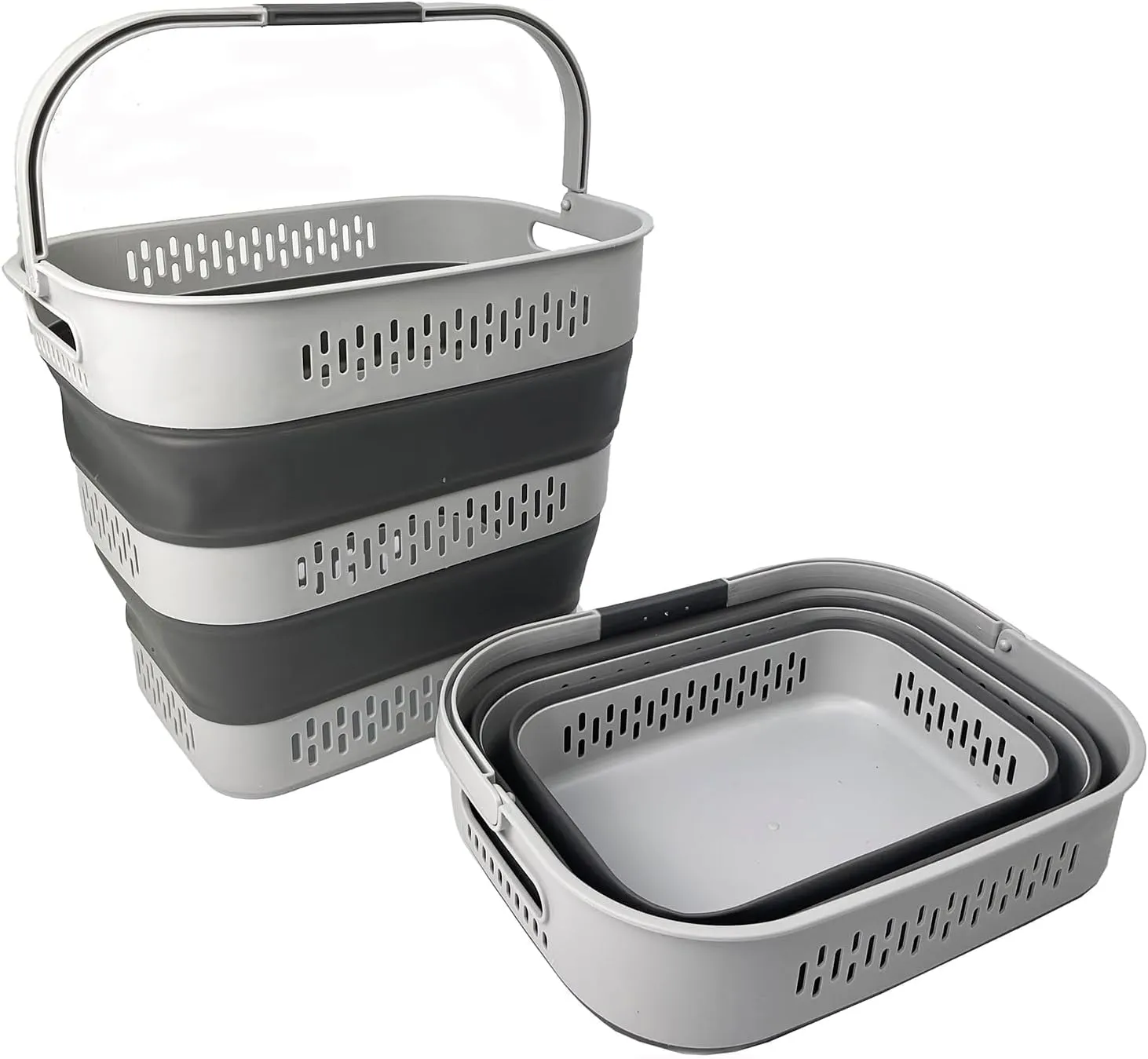 SAMMART 40L (10.5 Gallon) Collapsible Plastic Laundry Basket with Handles - Foldable Pop Up Storage Container/Organizer - Portable Laundry Hamper - Space Saving (2, Grey)