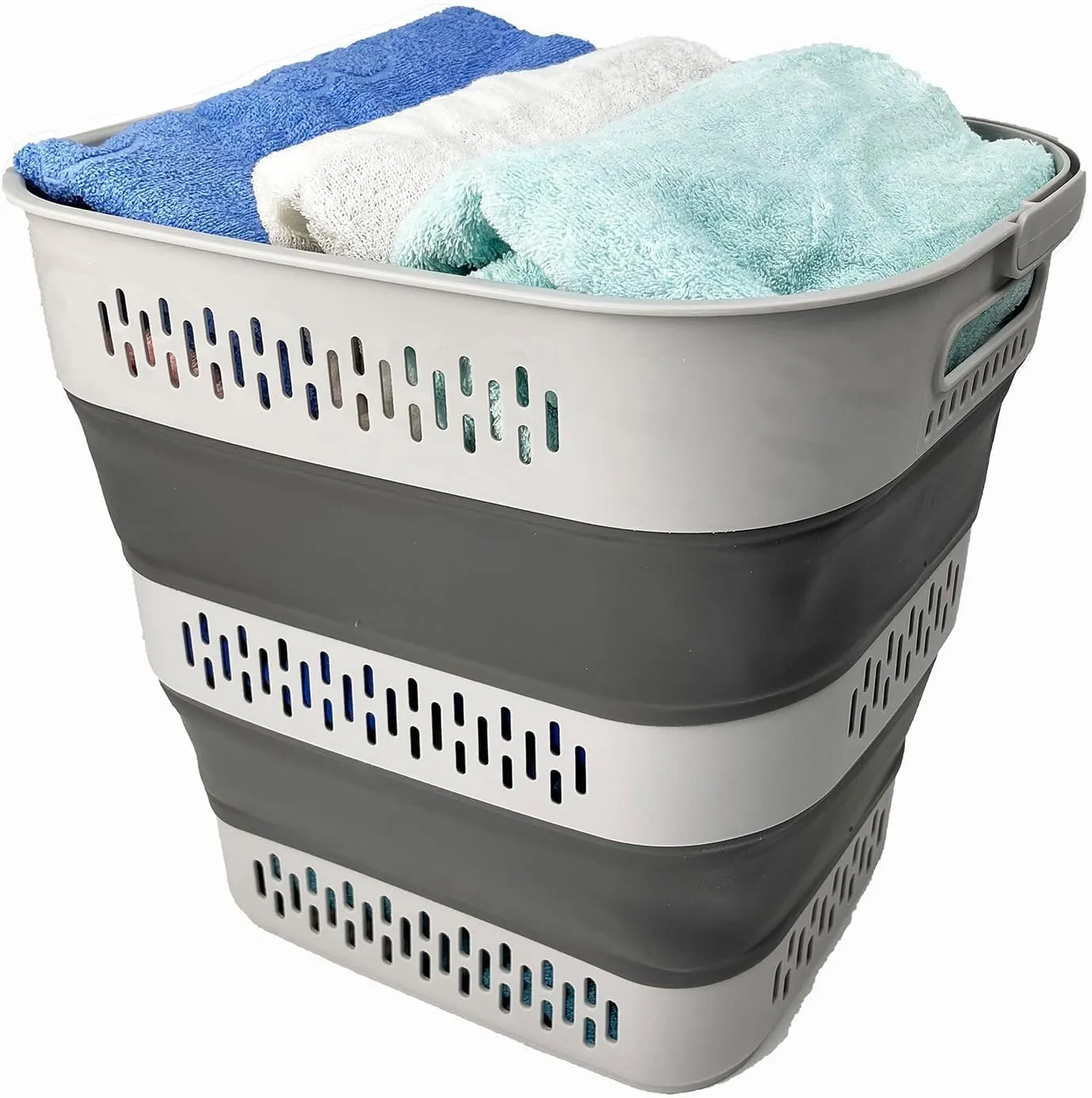 SAMMART 40L (10.5 Gallon) Collapsible Plastic Laundry Basket with Handles - Foldable Pop Up Storage Container/Organizer - Portable Laundry Hamper - Space Saving (2, Grey)