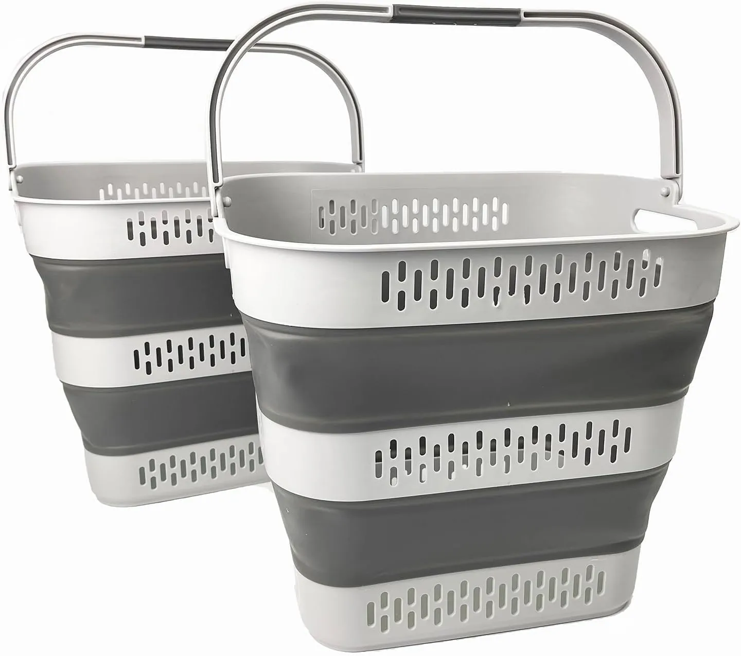 SAMMART 40L (10.5 Gallon) Collapsible Plastic Laundry Basket with Handles - Foldable Pop Up Storage Container/Organizer - Portable Laundry Hamper - Space Saving (2, Grey)