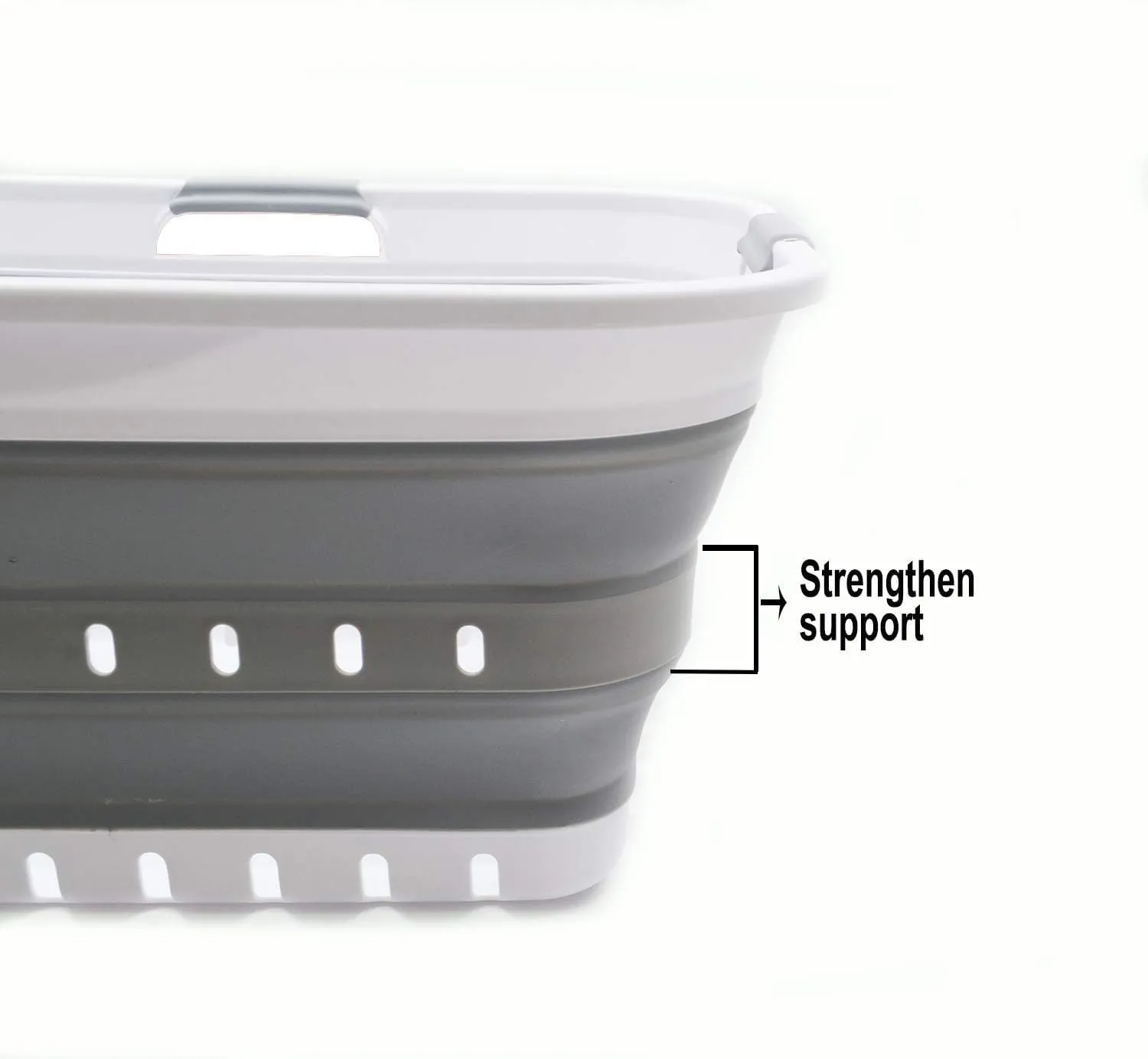 SAMMART 42L (11 gallon) Collapsible Plastic Laundry Basket - Foldable Pop Up Storage Container/Organizer - Space Saving Hamper/Basket (1, White/Grey)