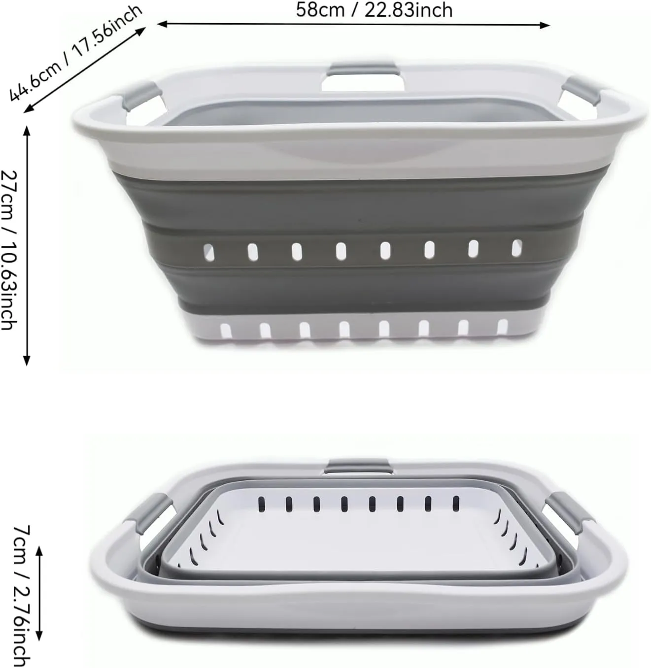SAMMART 42L (11 gallon) Collapsible Plastic Laundry Basket - Foldable Pop Up Storage Container/Organizer - Space Saving Hamper/Basket (1, White/Grey)