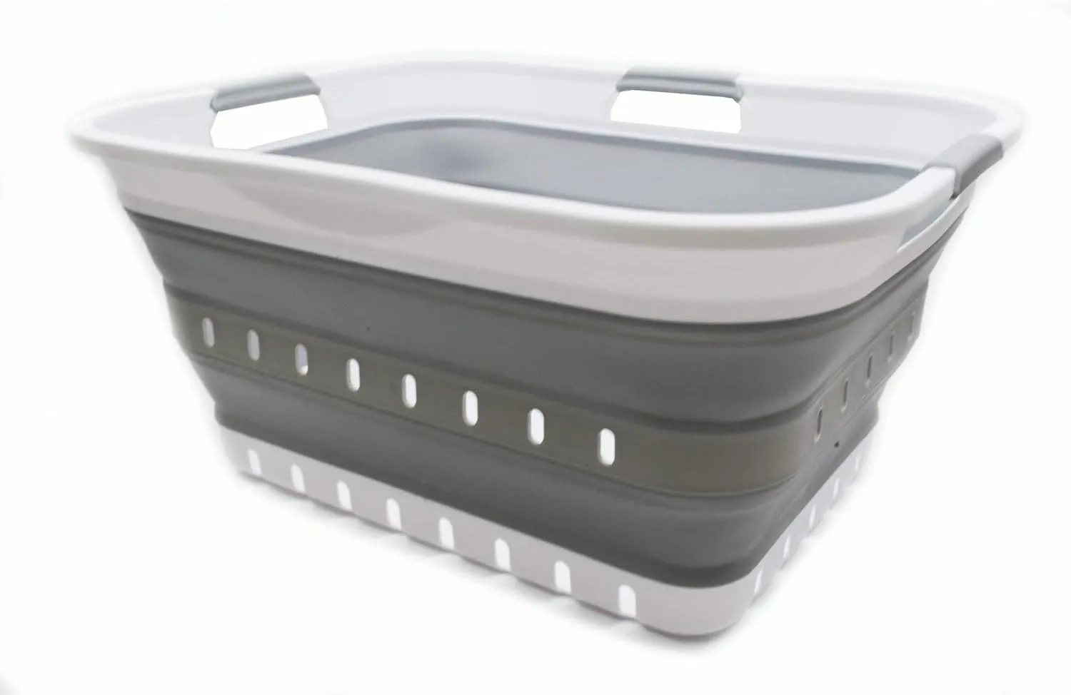 SAMMART 42L (11 gallon) Collapsible Plastic Laundry Basket - Foldable Pop Up Storage Container/Organizer - Space Saving Hamper/Basket (1, White/Grey)
