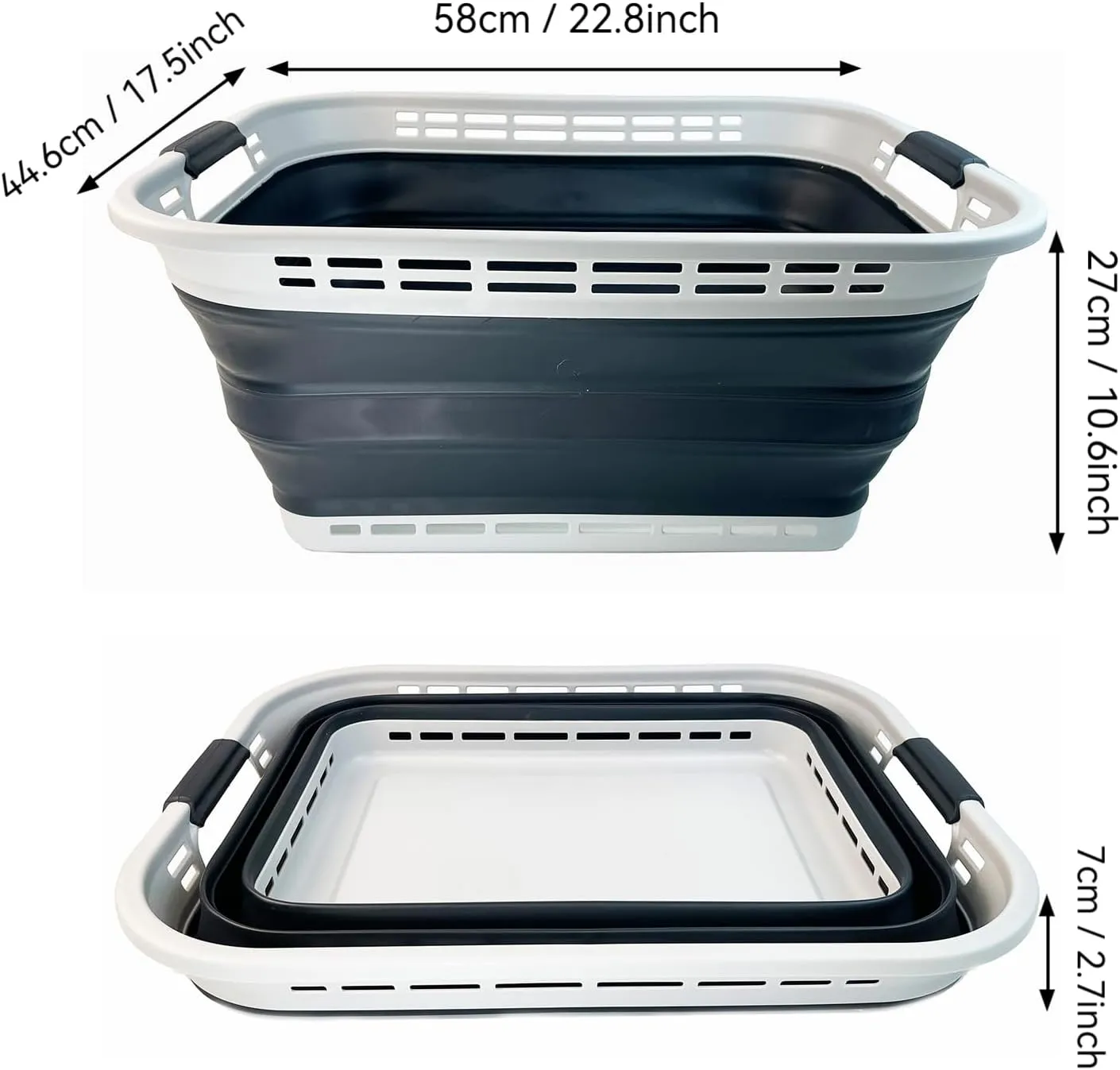 SAMMART 42L (11 Galloons) Collapsible Plastic Laundry Basket - Foldable Pop Up Storage Container/Organizer - Portable Washing Tub - Space Saving Hamper/Basket (Grey/Slate Grey) [BPA Free]