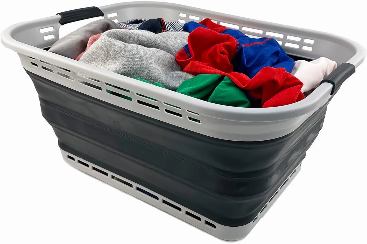 SAMMART 42L (11 Galloons) Collapsible Plastic Laundry Basket - Foldable Pop Up Storage Container/Organizer - Portable Washing Tub - Space Saving Hamper/Basket (Grey/Slate Grey) [BPA Free]