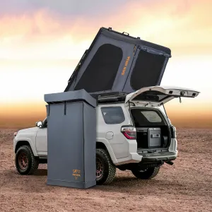 Sanhima Hotham Overland Aluminium Rooftop Tent w/Shower Tent - 3 Person, Modern Style, Black, Waterproof, 4 Season, Car Camping, 78.74" x 52.36" x 58.27"