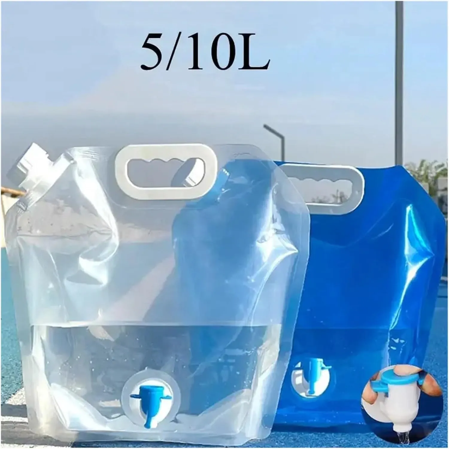 SBTRKT 5/10L Camping Water Bag Portable Folding Water Bucket Large Water Container Outdoor Travel Collapsible Pouch Can Camping Supplie (Color : 10L Transparent)