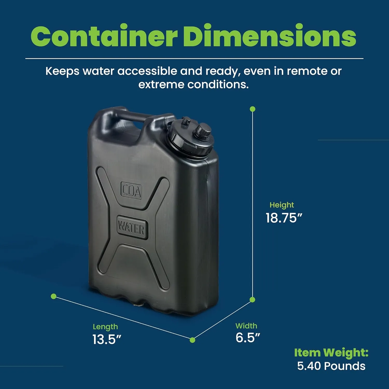 Scepter BPA Durable 5 Gallon 20 Liter Portable Military Water Storage Container for Camping, Outdoors and Emergency Management