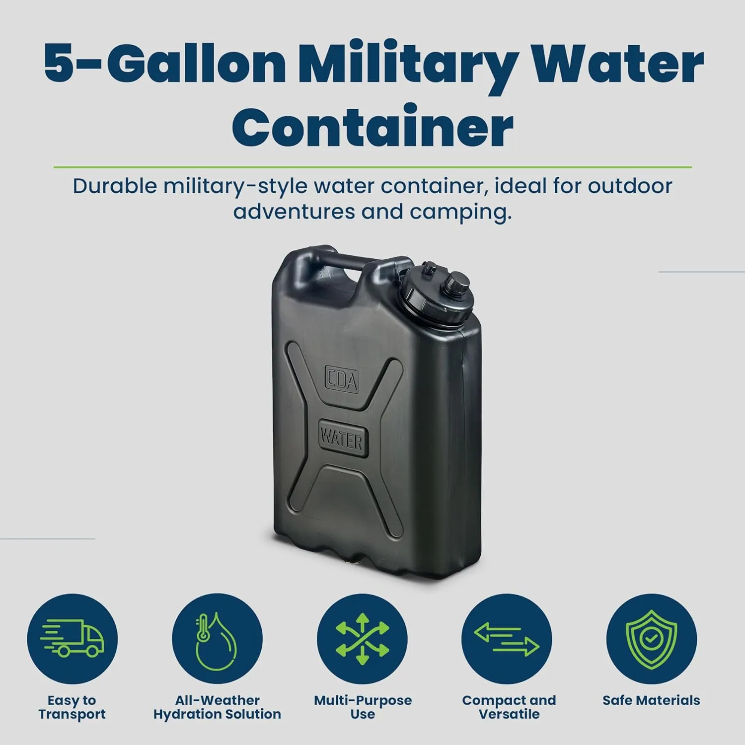 Scepter BPA Durable 5 Gallon 20 Liter Portable Military Water Storage Container for Camping, Outdoors and Emergency Management