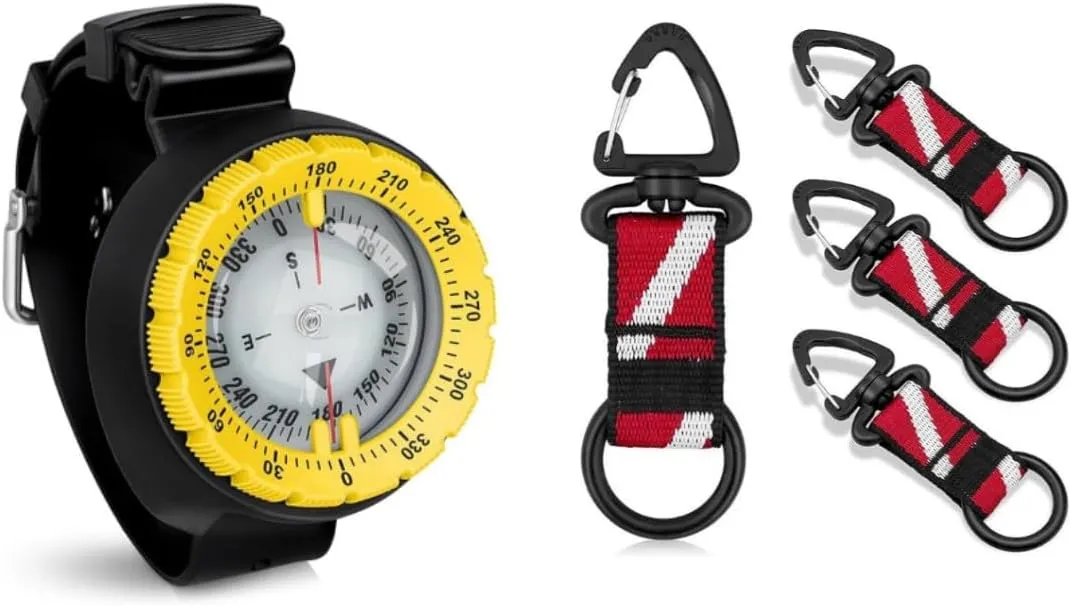Scuba Compass and 4Pack Scuba Octo Holder with Clips